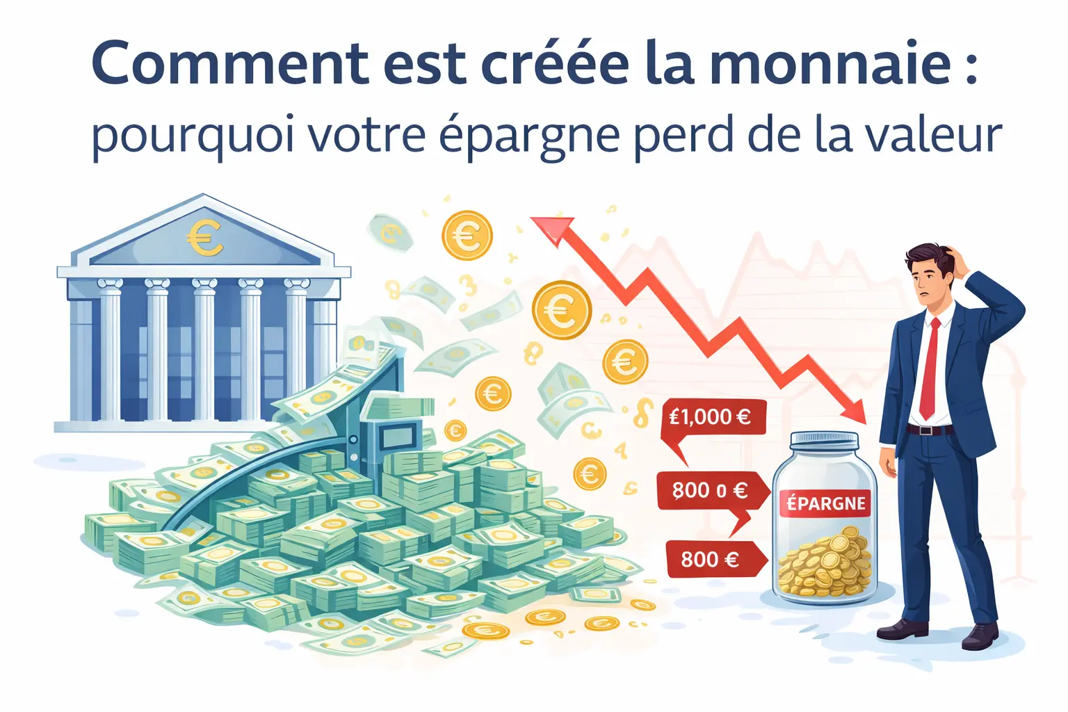 Illustration du mécanisme de création monétaire par les banques commerciales et la banque centrale européenne