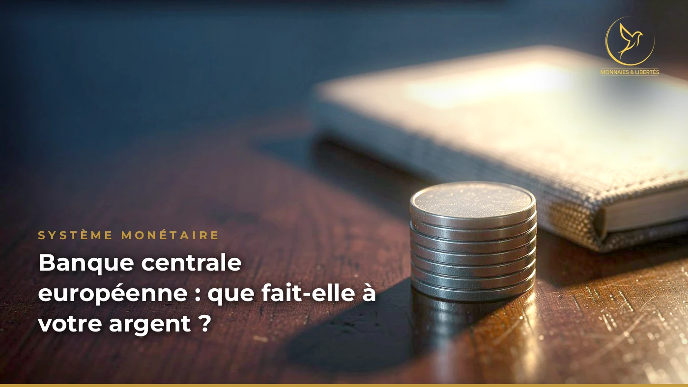 Pièces de monnaie empilées sur une table en bois dans une lumière chaude, évoquant l'épargne du particulier face aux décisions de la banque centrale européenne.